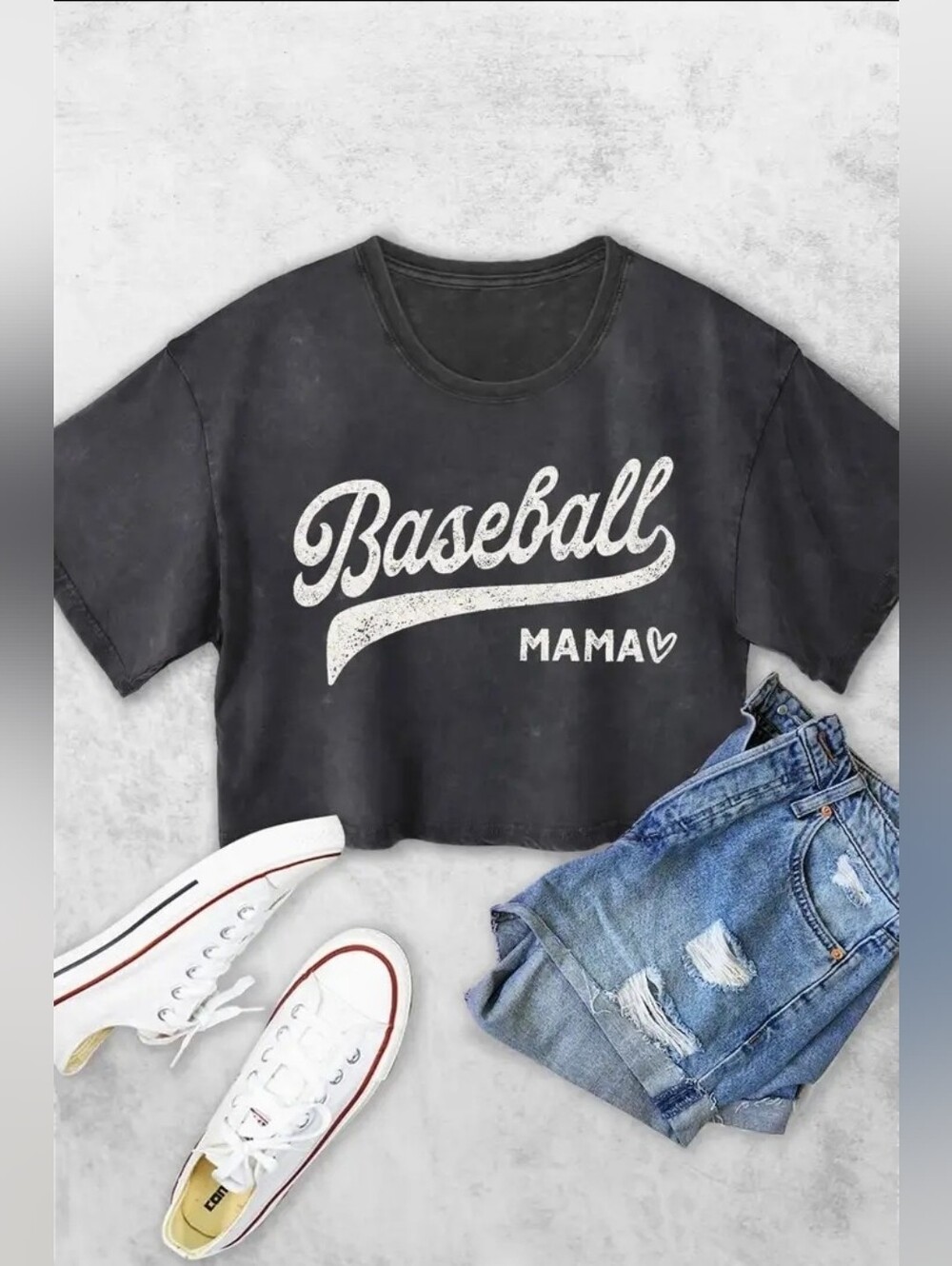 Baseball Mama Graphic Crop Tee - Black